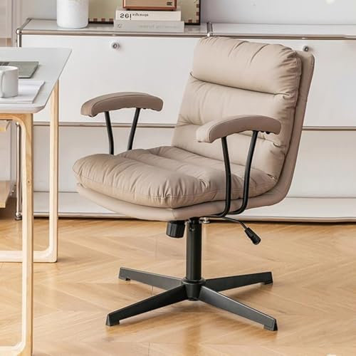 Bürostuhl mit Kreuzbeinen, breiter Sitz, Schreibtischstuhl ohne Räder, verstellbarer, moderner Sessel, mittlere Rückenlehne, 360° drehbar, Lese-Relaxstuhl für Schlafzimmer (Khaki A)