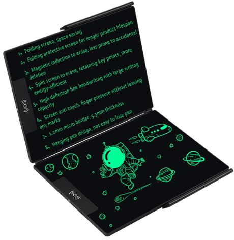 EMEBAY Tablet da scrittura LCD pieghevole da 14,4, ultra sottile, per bambini e adulti, blocco note cancellabile per tablet, scrittura, disegno, lascia un messaggio