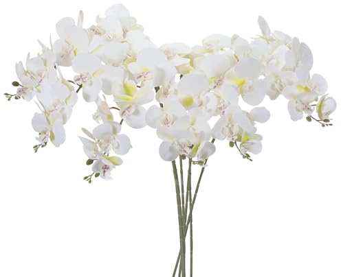 PATIKIL Artificial Orchid Stems 41, 6 Pack 9 Heads Faux Phalaenopsis Flowers Real Touch Fake Orchid Flower Branch for Vase Home Wedding Decoration, White
