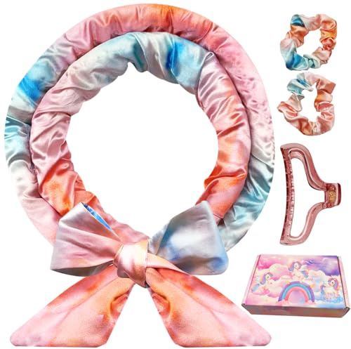 Heatless Curlers Hair Curlers No Heat, Soft Satin Heatless Curls Headband Hair Curl No Heat Tie Dye Hair Rollers Overnight Sleeping Curling Rod Gift Set for Women Long Waving Hair Volume