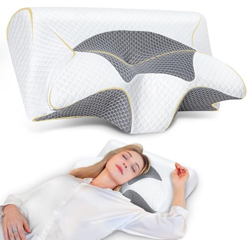 SAHEYER Almohada Cervicales y Cuello Neck Pillow, Almohada para Dormir de Lado para Sueño Lateral, Almohada Ergonómica Almuadas Biscolates Cervical para la Espalda y El Estómago, 59*43*12/15cm, Gris