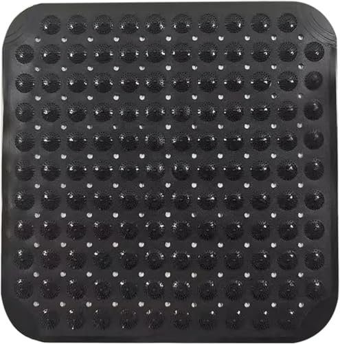 Alfombrilla de Ducha, 48 x 48 cm, Antideslizante, Cuadrada, Antideslizante, para Colgar y Agujeros de Drenaje, Color Negro