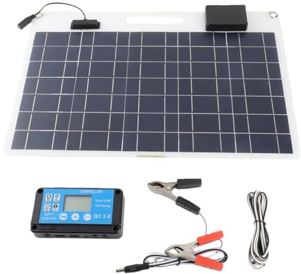 Chargeur de Batterie de Panneau Solaire en Silicium Monocristallin 100 W, Contrôleur Double USB 100 A 12 V 24 V avec Affichage du Niveau de Puissance pour Plancher de Toit de