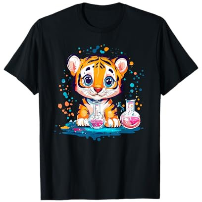 Adorable Tiger With Colorful Science Beakers T-Shirt
