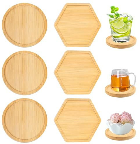Sctmda Untersetzer Holz 6 Stück Bambus Untersetzer DIY Mosaik Untersetzer Holzuntersetzer Rund Kerzenteller Holz Pflanzen Untersetzer Trinkbecher Untersetzer für Trinkbecher Tischdekoration