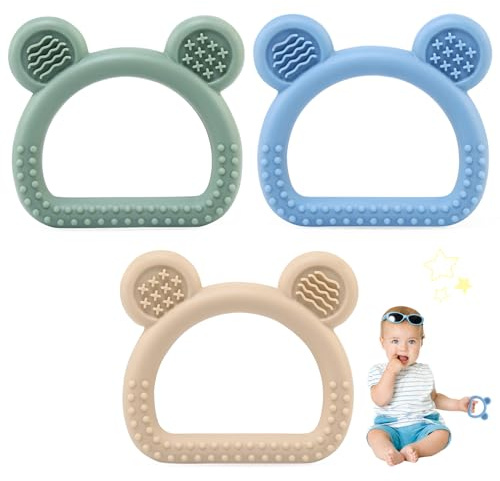 LEADSTAR Anneaux De Dentition pour Bébé,3pcs Jouet Dentition en Silicone pour Bébé 3 6 9 Mois,Ensemble Anneaux De Dentition Doux sans Bpa pour Garçons et Filles,Jouet de Dentition & d’Éveil