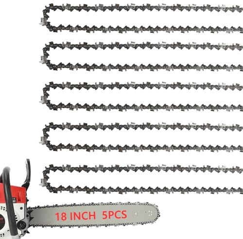 5Pack 18 Inch Chainsaw Chain 3/8 LP Pitch .050 Gauge 62 Drive Links Fits Poulan Pro 051338, EGO AC1800, Greenworks, Echo, Kobalt, Remington, Craftsman, McCulloch and More