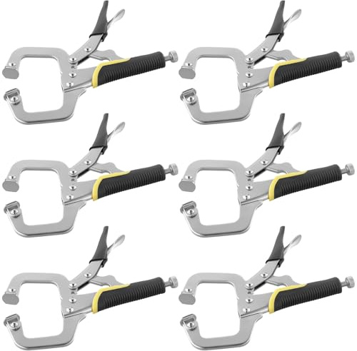 JEUIHAU 6 Pack 6 Inch Metal Grip Locking C Clamp, Adjustable Welding Locking C Clamps with Screws and Swivel Pads, Heavy Duty C Clamps for Woodworking, Welding, Aligning, Cabinetry