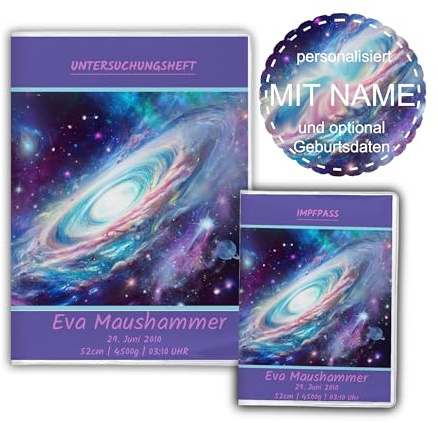Personalisierte U-Heft Hülle & Impfpasshülle, U-Heft Set 2-Teilig, Galaxie | Set 2-teilig oder 3-teilig, mit Name & Geburtsdaten, Geschenk zur Geburt