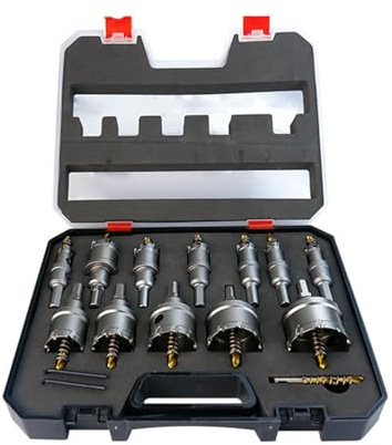 Fresa a tazza per muro 10 pezzi 16-53mm set punte trapano carburo resistente - Taglio veloce e preciso per metallo e legno, kit completo per bricolage e professionisti (12 PC set)