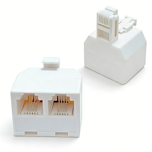 EZYUMM RJ11 Duplex Wall Jack Adapter 2-Pack, 1 to 2 Phone Line Splitter for Dual Line Setup, Converts Single Phone Jack for Home Office, Fax Machine, Modem, Cordless & Landline Phones, White