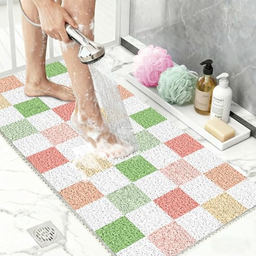 Duschmatte rutschfest 40x80 cm kariert, Schnelltrocknende Badezimmermatte & Schimmelresistente Duscheinlage aus PVC, Antirutsch Badematte für Dusche und Badewanne, Waschbar, Bunt kariert