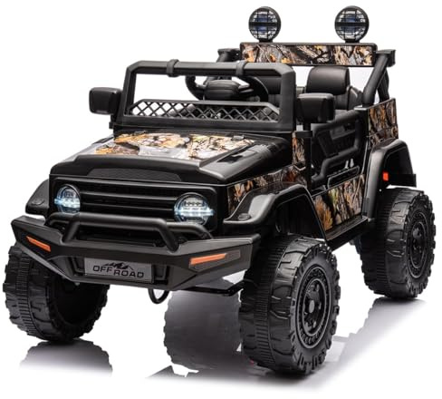 Garvee Auto elettrica per bambini 12V – 2 posti, sospensione a molla, 3 velocità – Telecomando, luci LED, wireless – Ideale dai 3 anni – Colore: Nero