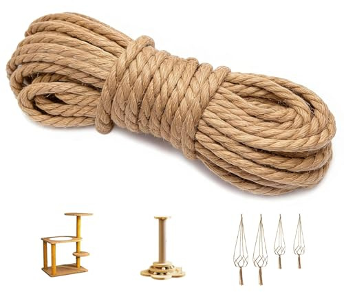Ezitruz Cuerda de Yute 10 mm, 12 m SOGA Gruesa Natural Cuerda Yute Gruesa Resistente para Decoración DIY, Jardín, Escobén para Barcos, Rascador para Gatos, Atado, Embalaje