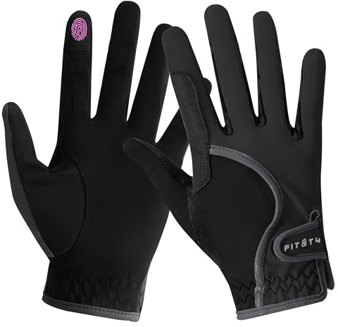 FitsT4 Sports Kids Horse Riding Gloves Girls Boys Equestrian Horseback Riding Gloves Mesh for Youth Children Touchscreen Black L