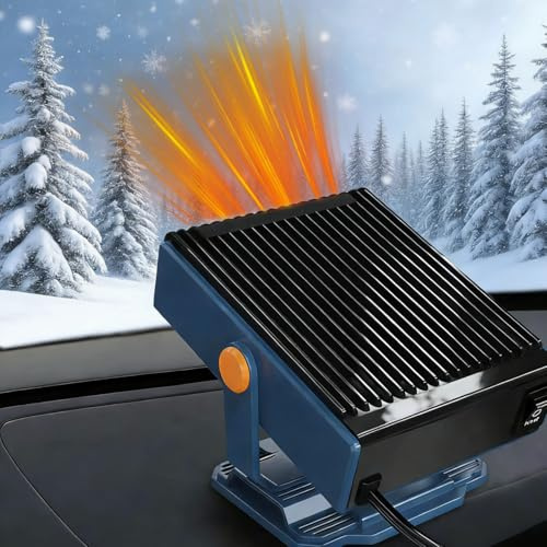 Bluessiery Chauffage de Voiture, 12V 150W Réchauffeur de Voiture Portable avec Allume Cigare, 2 en 1 Chauffage Refroidissement Ventilateur Degivreur Pare Brise pour Toutes Les Voitures