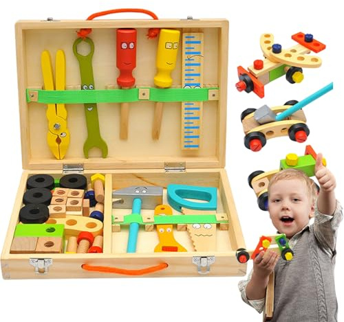 Werkzeugkasten, Pädagogisches Holzbaukasten Spielzeug, Spielzeug Werkzeuge Für Kinder, Für Und Mädchen Ab 2 3 4 Jahre Zuhause Kinderzimmer Kindergarten Geburtstagsgeschenk