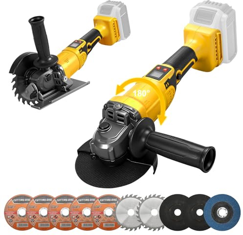 2 in 1 125mm Cordless Angle Grinder & Circular Saw for Dewalt 20V Max(No Battery), 180° Rotating & 45° Tilt, 3-Speed 9300RPM Brushless with LED Display for Metal Wood Tile Cutting, Grinding, Polishing
