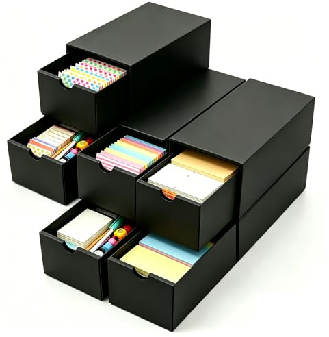 Dtenlur 6 Pz Scatola per Flashcards A8, Scatola per Indice Nera 21,4×6,7×8 cm, Cassetti per 7,4×5,2mm Flash Cards, Scatola di Grande Capacità per Conservare Bollette, Biglietti da Visita e Promemoria