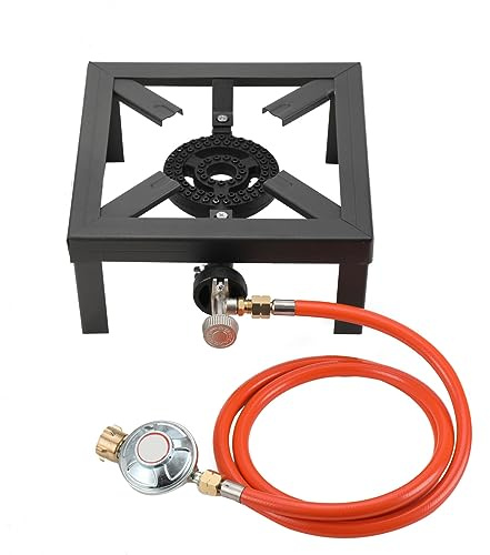 ECUTEE Fornellone a Gas GPL da Esterno in Ghisa 4 Piedi, 8Kw Fornello a Gas da Campeggio Portatile con Valvola Regolatore Gas e Tubo da 155cm per Cucina, Campeggio, Giardino e Barbecue