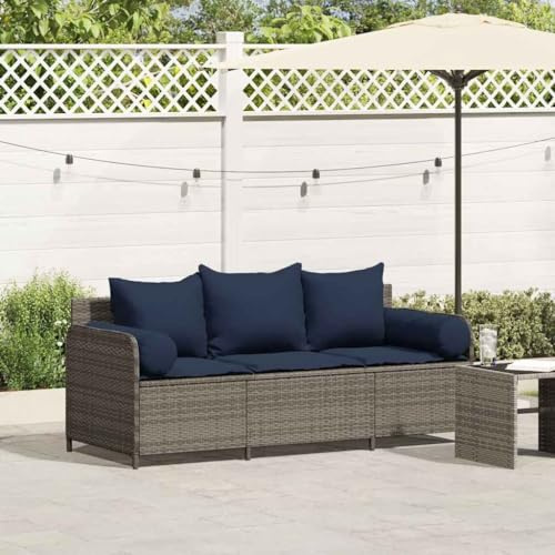 Versear Gartensofa 3 wetterfest Garten Lounge Sofa 3 Sitzer Gartenmöbel Balkonmöbel Gartenbank wetterfest, Sitzbank mit Lehne Poly Rattan-Grau-Typ 1