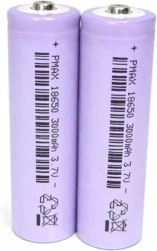 Batterie Ricaricabili 18650 3000mAh 3.7V NiMH Testa a Bottone, 2 Pezzi per Torcia LED, Campanello, Faro Frontale, Fai da Te e Utensili Elettrici