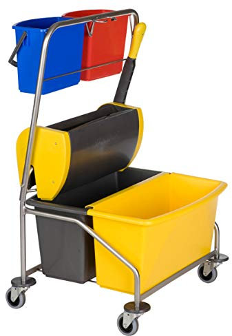 Vermop Twixter Nasswischwagen inkl. 2x6 L, Edelstahl, Silver, 4 Rollen, Schwenkbar, Doppefahrwagen, Wischwagen