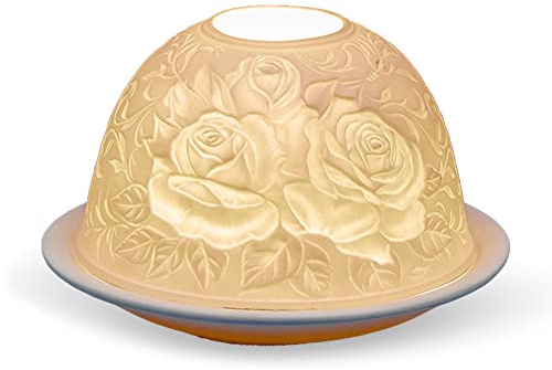 Porcelain Dome Candle Holder in a Rose design Tealight Holder | Handcrafted | Dome-shaped | Unglazed Finish in White