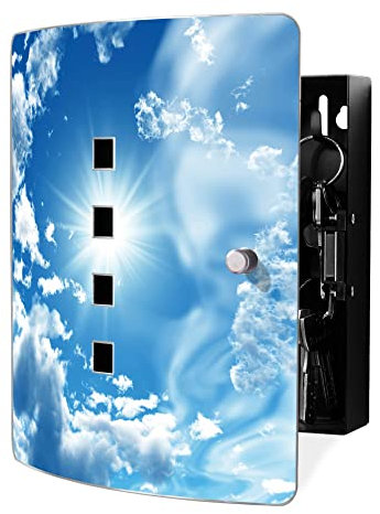 banjado Design Schlüsselkasten aus Edelstahl für 10 Schlüssel/Schlüsselschrank zur Schlüssel Aufbewahrung 24 x 21,5 x 7cm groß mit praktischem Magnetverschluss/Motiv Clouds