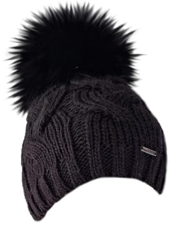 MERRYLAND Mütze Echtfellbommel Pudelmütze ECHTFELL Bommelmütze Hat Real Fur Beanie Fellbommel Echt Fell Strickmütze Bommel Pelzbommel Waschbär Raccoon Pelz