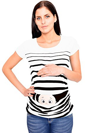 M.M.C. Bambino Che osserva Il Mondo - Simpatica graziosa T-Shirt Premaman Manica Corta per la Gravidanza (Bianco, x-Large)
