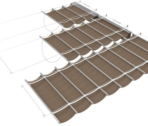 TANG 4' X 12' Retractable Pergola Shade Cover Replacement Shade Covers for Deck Porch Patio Permeable Wave Shade Sail Removable with Hardware Wire Cable(Brown)