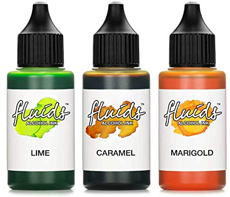 3 x 30 ml bläckfiskvätskor alkohol bläck set limefärgad, karamell, ringblomma för vätska konst och hartskonst, epoxiharts, epoxi