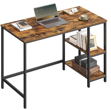 VASAGLE Scrivania per Computer, Scrittoio, 100 x 50 x 76 cm, Moderno, Tavolo da Lavoro, per Ufficio Camera da Letto Soggiorno, Marrone Vintage e Nero Inchiostro LWD046B01