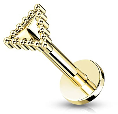 beyoutifulthings 1 Knorpel Ohr-Stecker Dreieck Perlen-Rand 6 mm Länge Gold Cartilage Labret Piercing-s Tragus Edelstahl Schraub-Verschluss