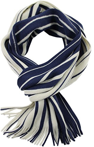 Rotfuchs R-78 Écharpe en tricot tendance - Rayures - Bleu pétrole et blanc - 100 % laine - Tricot fin (mérinos), Bleu pétrole/blanc, 180 x 28 cm
