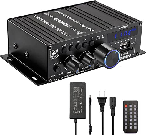 Amplificador Bluetooth Hi-Fi estéreo 2 canales 400WX2 clase D amplificador digital con sintonizador de graves para PC y cine en casa 12V
