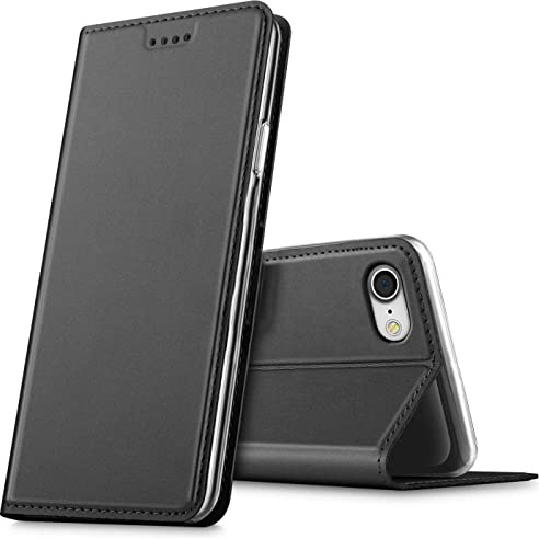 Verco Handyhülle für iPhone SE 2022, für iPhone SE 3. / 2. Generation Premium Handy Flip Cover für Apple iPhone SE 2020/2022 Hülle [integr. Magnet] Book Case PU Leder Tasche, Schwarz