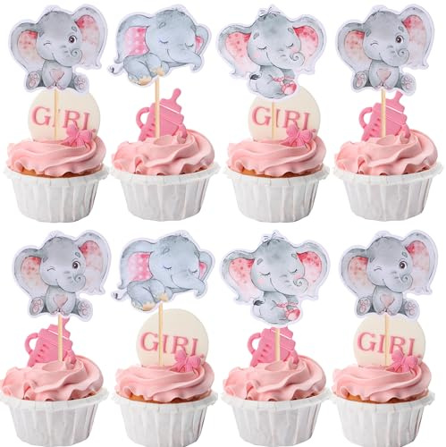 36 Stück Baby Elefant Cupcake Topper It's a Boy Elefanten Tortendeko Geburtstag Kuchendekoration für Elefanten Thema Geburtstag Gender Reveal Baby Shower Party Dekoendeko Rosa