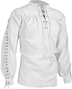BaronHong Herren Piratenhemd Wikinger Steampunk Retro Renaissance Mittelalter Gothic Viktorianisch Halloween Kostüm (weiß,2XL)
