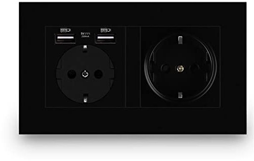 Douille à Double Puissance Sortie de Panneau de Gris Domestique Structure de la Structure du Cadre en Acier intégré 146 * 86 mm 16a EU Socket Mural Standard Black