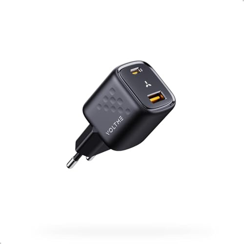 VOLTME USB-C Ladegerät 30W, PD3.0 Dual Port Ladestecker Schnellladegerät, USB C Netzteil QC3.0 GaN Stecker Kompatibel mit iPhone 16 Pro Max 15 14 iPad Air Galaxy S24 Ultra Huawei DJI usw, Schwarz