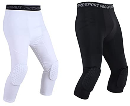 WISREMT Pantaloni a Compressione Uomo Ragazzi con Ginocchiere 3/4 Capri Sport Tights Basket Athletic Base Layer Leggings da Allenamento
