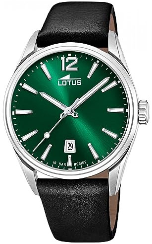 LOTUS Reloj Hombre Analógico de Acero Inoxidable y Cuero Negro | Movimiento de Cuarzo, Calendario, Cristal Mineral de Alta Resistencia, Resistente al Agua 10 ATM Clásico 18693/4 Minimalist