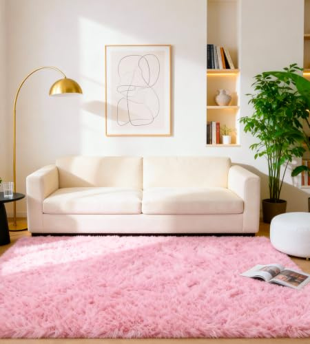 MARATIP Teppich Wohnzimmer Rosa 120x160 cm Flauschig Weich | Hochflor-Teppich, waschbar, rutschfest, kuschelig. Ideal für Schlafzimmer, Arbeitszimmer und Kinderzimmer.