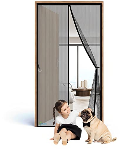 Magnet Fliegengitter tür 175 x 235 cm katzennetz, Vorhang Fliegenvorhang Moskitonetz für Balkontür Wohnzimmer Terrassentür Automatisches Schließen, Klebemontage ohne Bohren【Schwarz】