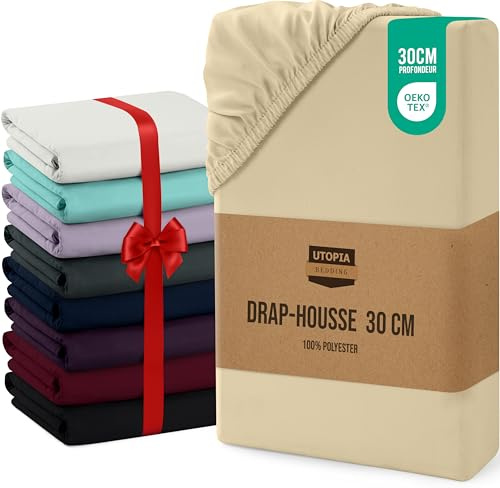 Utopia Bedding - Spannbettlaken 140x200cm Bis 30 cm - Beige - Oeko-Tex Zertifiziertes - Gebürstete Mikrofaser Spannbetttuch