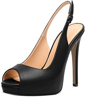 Elashe Escarpins à Talons Hauts pour Femmes Talon Aiguille à Plateforme Robe de Soirée Chaussures Mat 12CM
