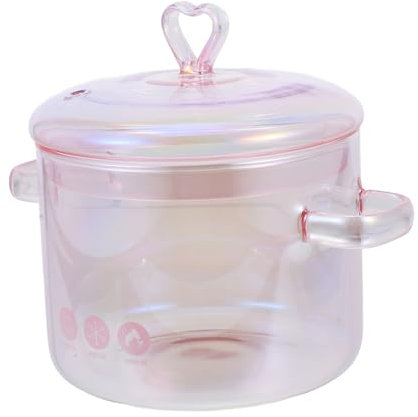 Housoutil Vintage Electric Ceramic Soup Pot Pink Oven Dish Glass Bowl Cooking Pot Lid Delicate Design
