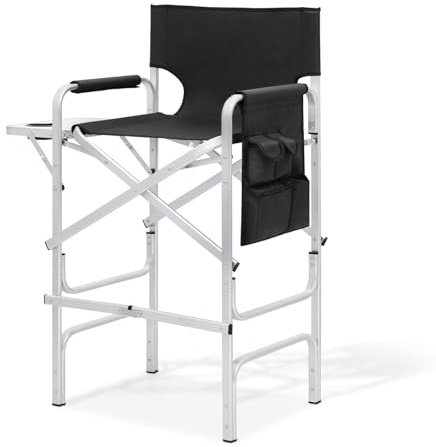 Magshion Tall Director Chair for Vendors & Makeup Artists, 31 Seat Height, 250 lbs Capacity, Portable Folding Chair w/Side Table, Side Pocket & Cup Holder for Booths, Craft Fairs, Camping, Black
